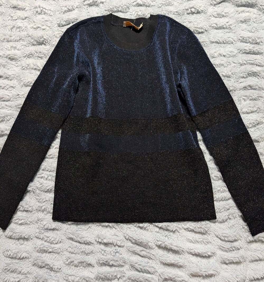 Tory Burch Navy and Black Sparkly Metallic Crewneck Sweater